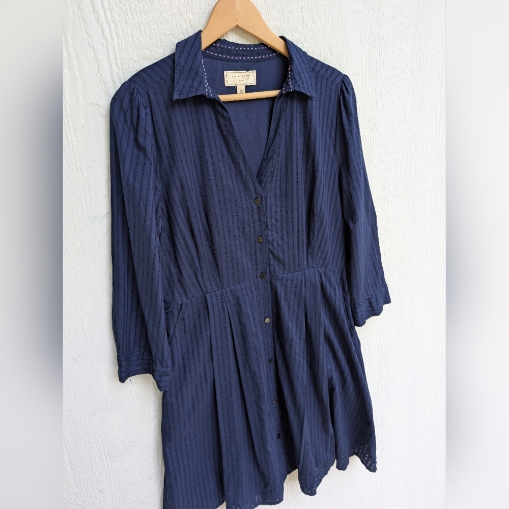 Anthropologie Moulinette Soeurs Navy Blue Button-Front Shirt Dress - Picture 3 of 7